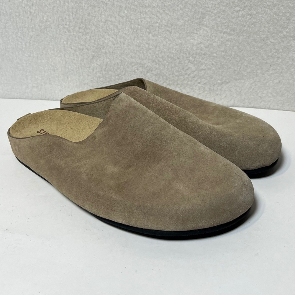 Steve Madden Mens Fern Suede Mule Clogs 10M Taupe Leather Slip On Flat Shoes